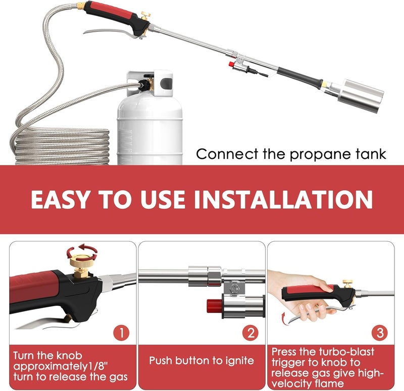 ACOVER Propane Torch Weed Burner Kit, High Output BTU with 10FT Weave Hose,Heavy Duty Torch with Flame Control and Turbo Trigger Push Button Igniter For Ice Snow Road,Weeding,Asphalt,Road Marking - Image 5